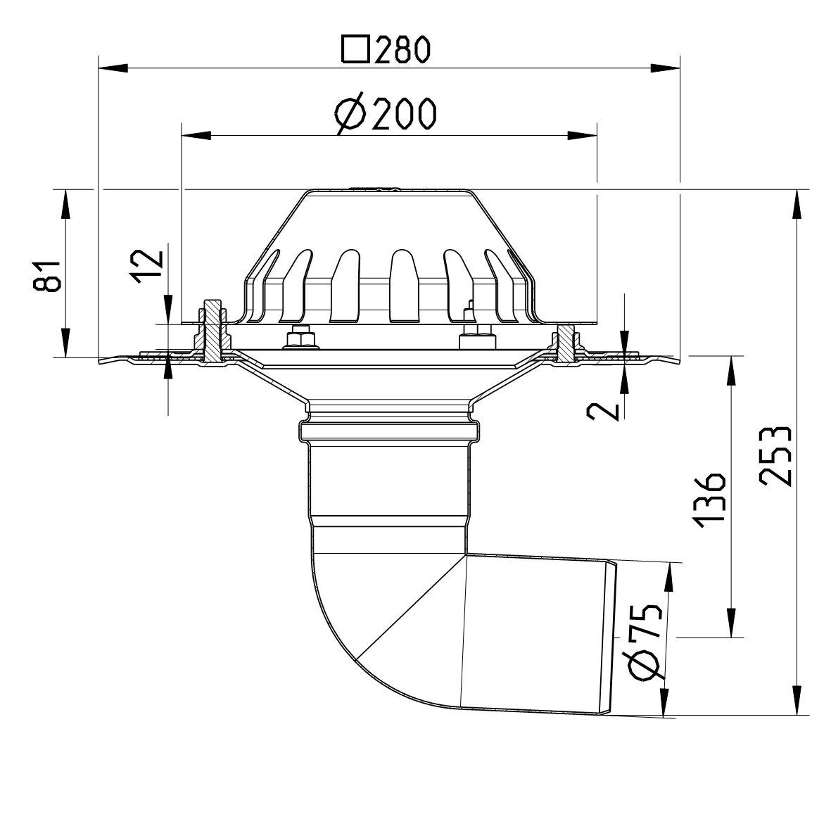 Line Drawing - Drain for gravity-single ply membrane