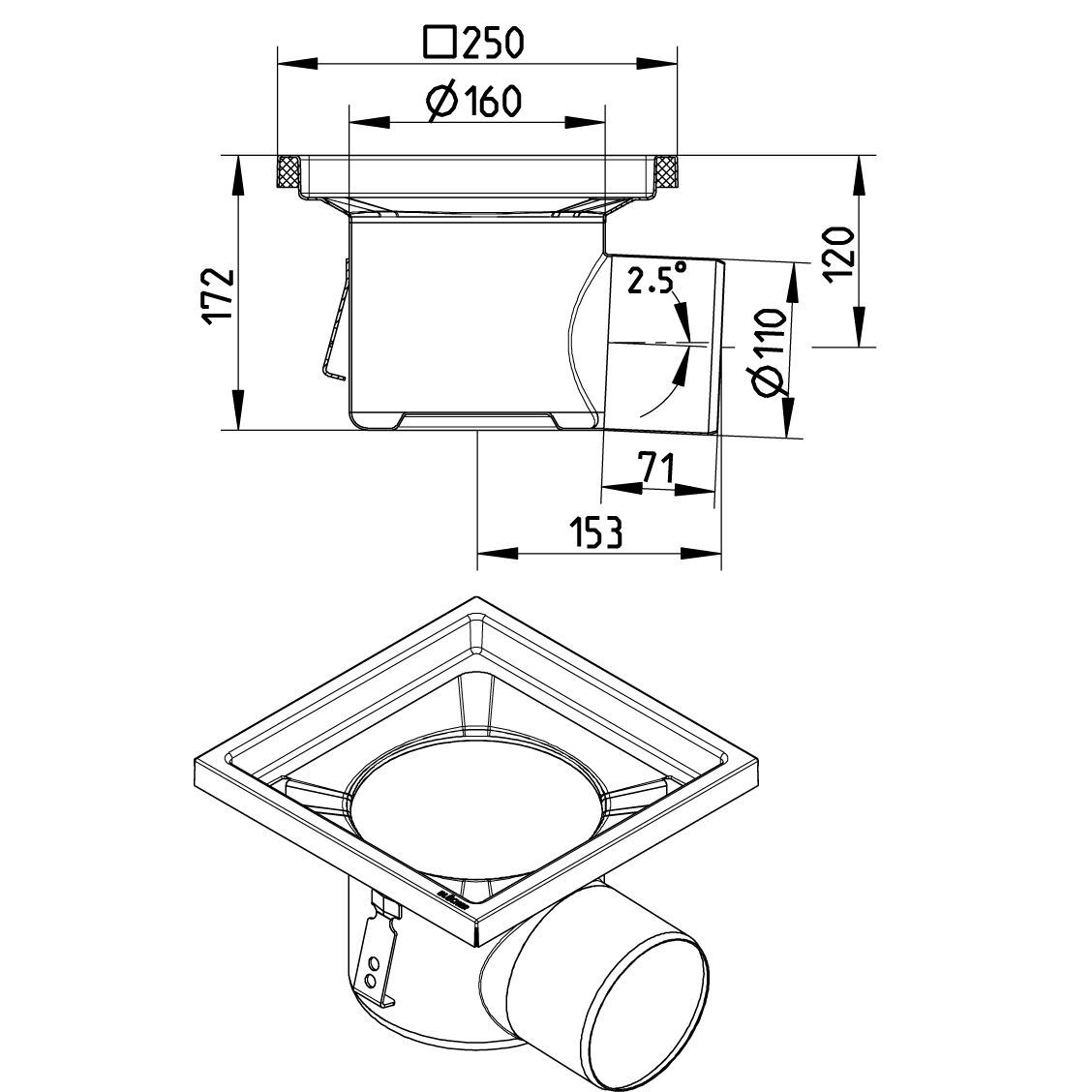 Line Drawing - Drain-No membrane-250