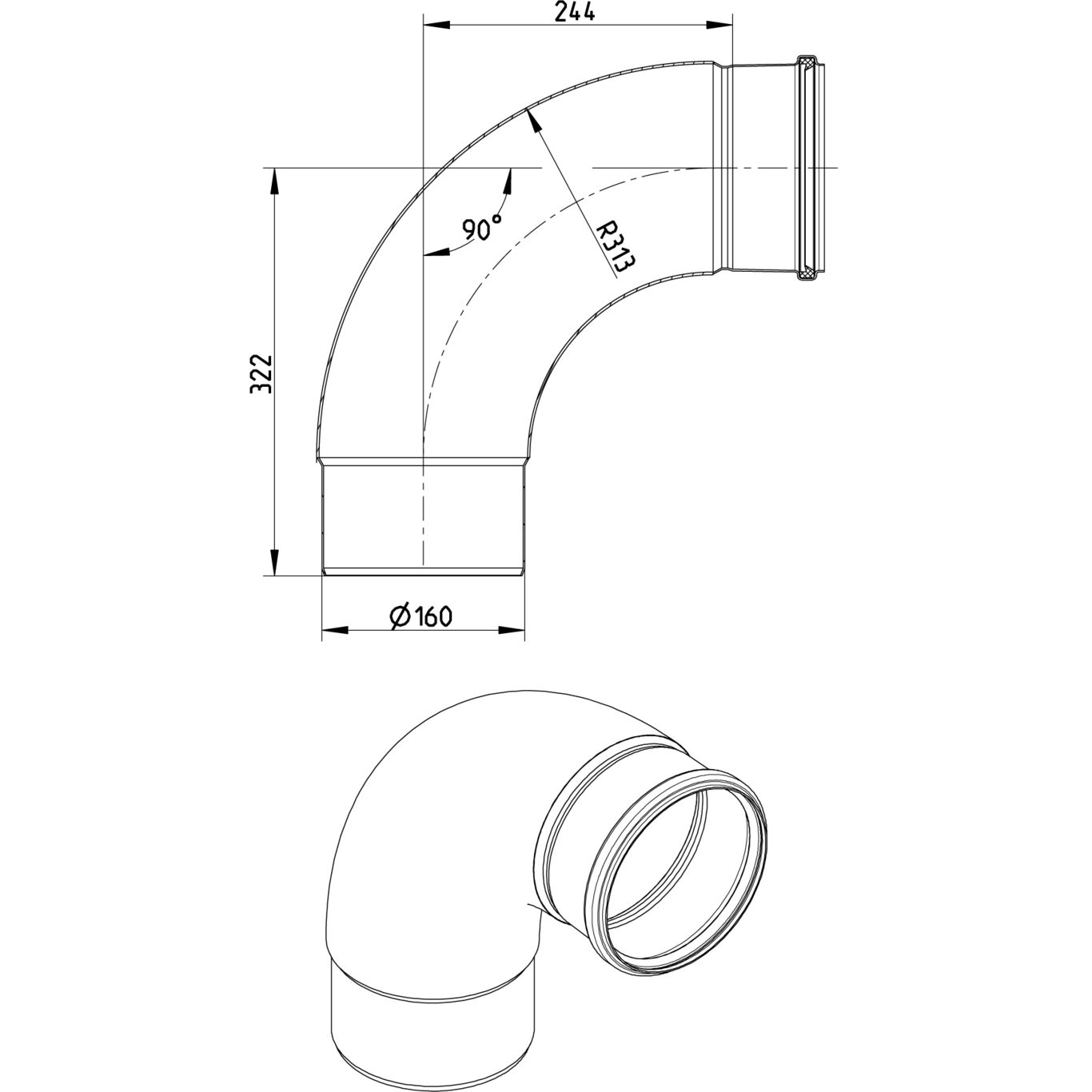 Line Drawing - Bend-87.5-large radius