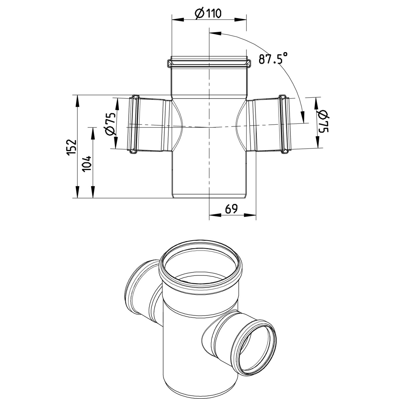 Line Drawing - Double branch-87.5-180