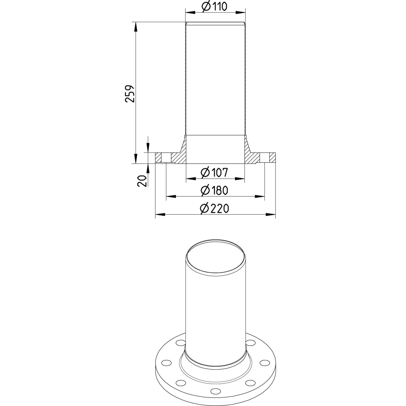 Line Drawing - Adaptor-flange-DIN